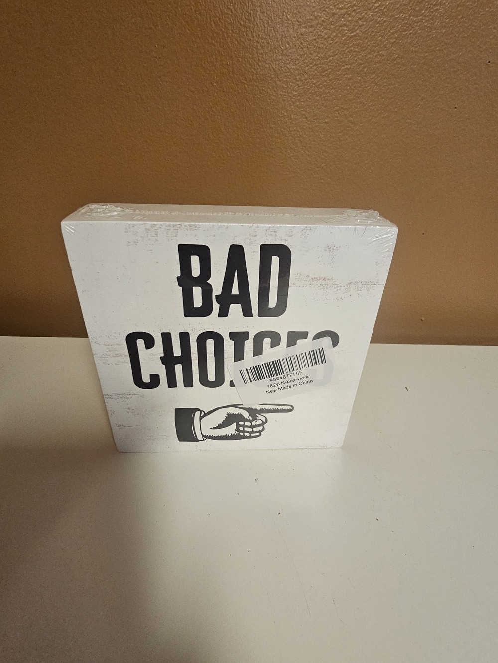 Amazon White and Black 'Bad Choices' Decorative Block Sign